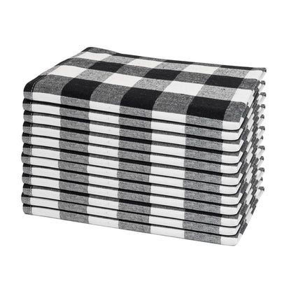 Black and white plaid cotton dinner napkins