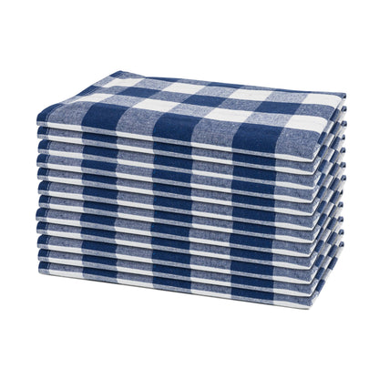 Blue and white plaid cotton dinner napkins