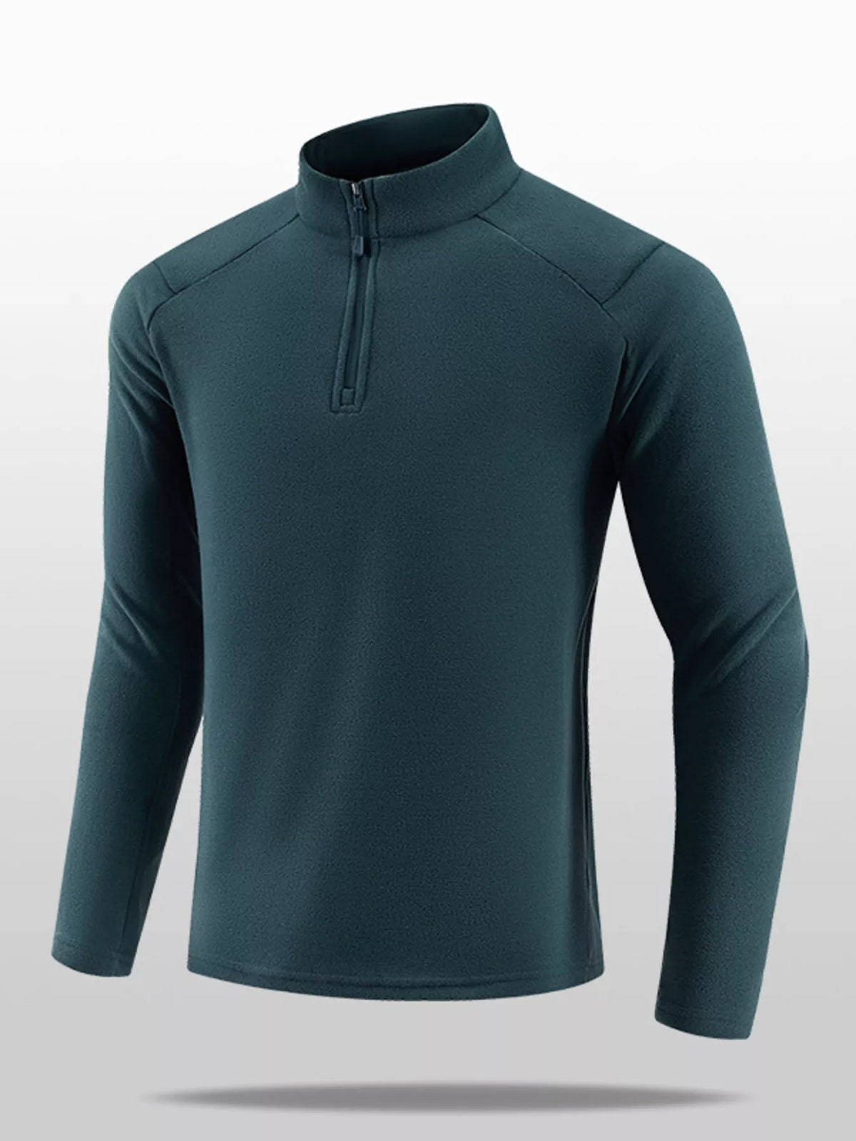 Deep Teal half-zip sweatshirt with stand collar, front view