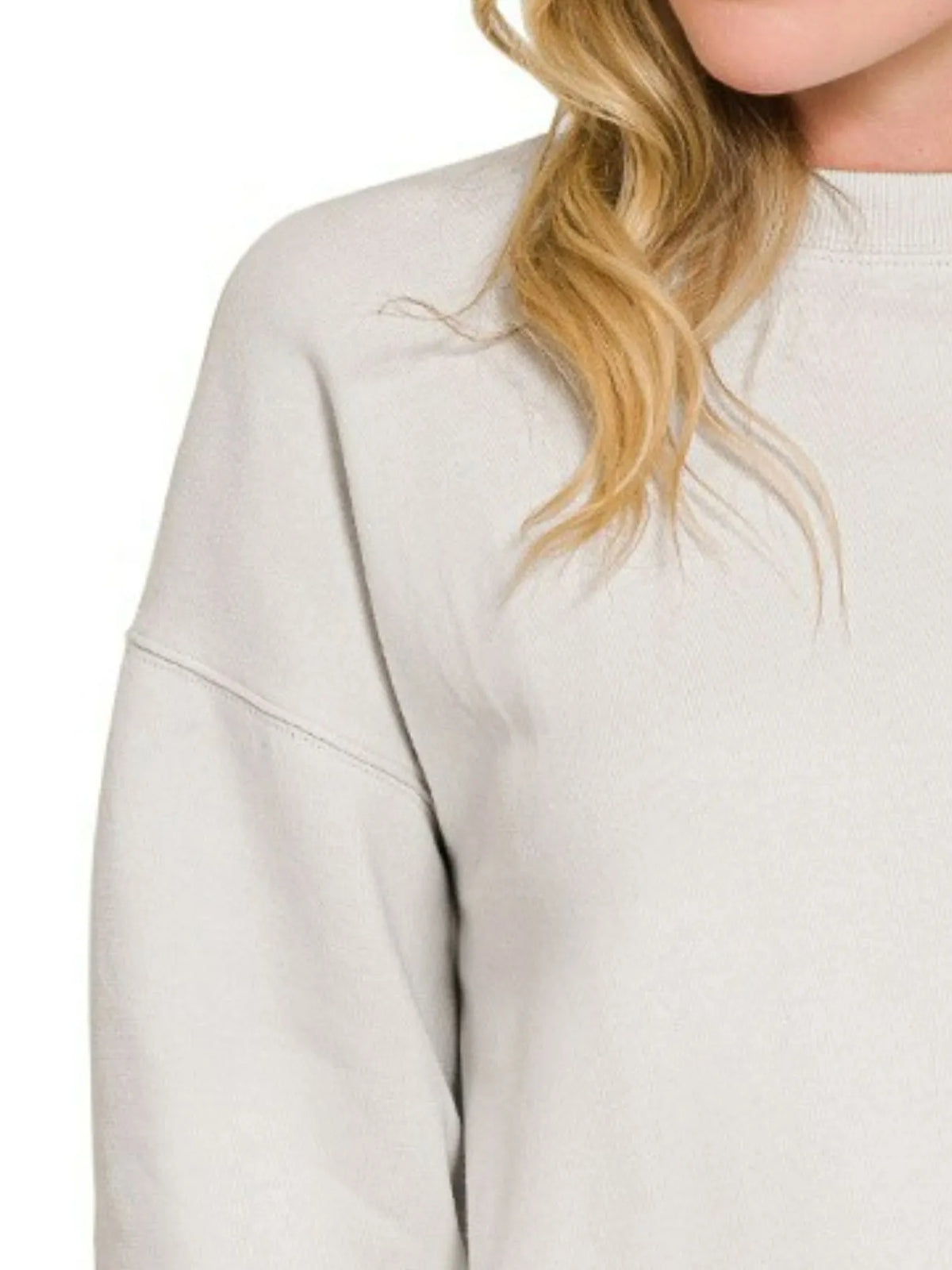 Bone cotton-blend sweatshirt neckline and fabric detail