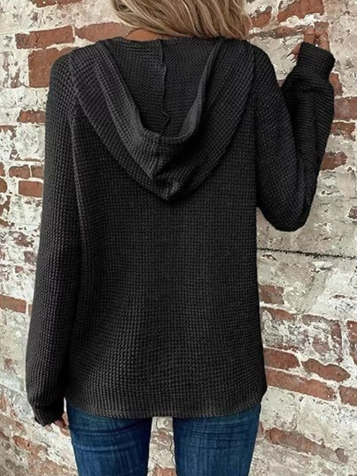 Full Size Waffle Knit Half-Button Hoodie Plus Size — view 4 of 17