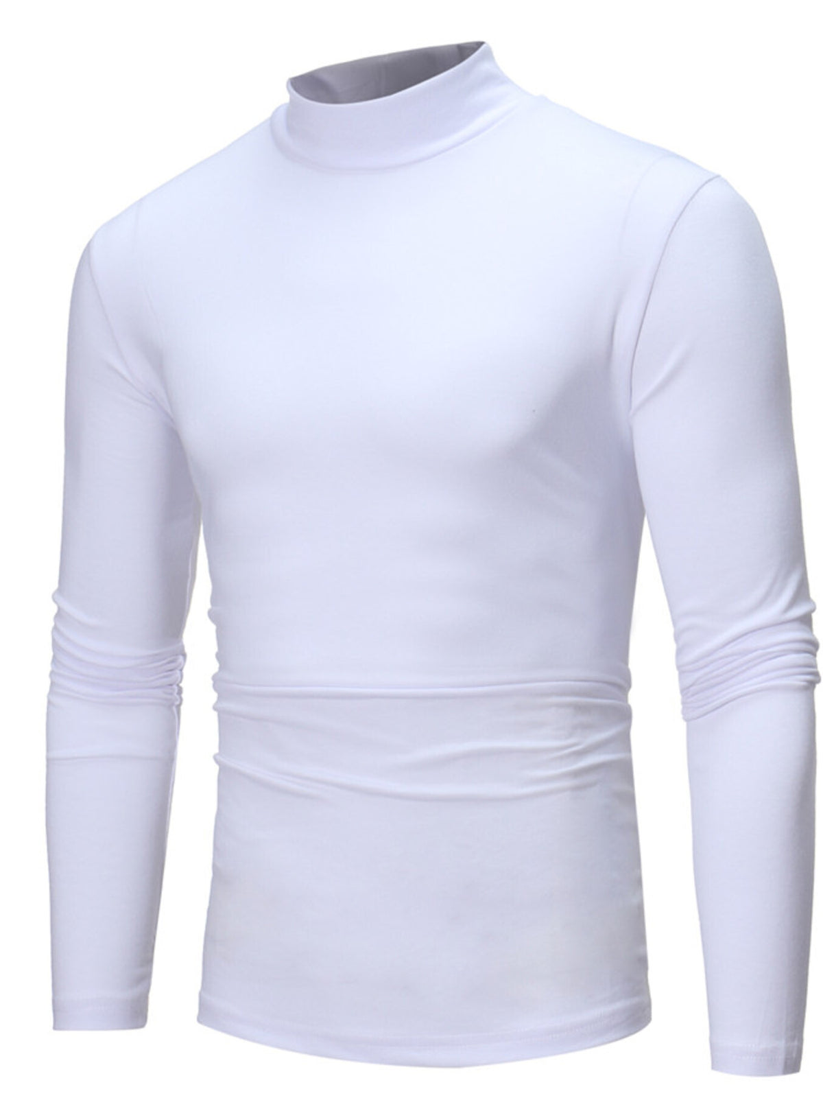 Men's slim-fit mock-neck long-sleeve shirt — White angled front view