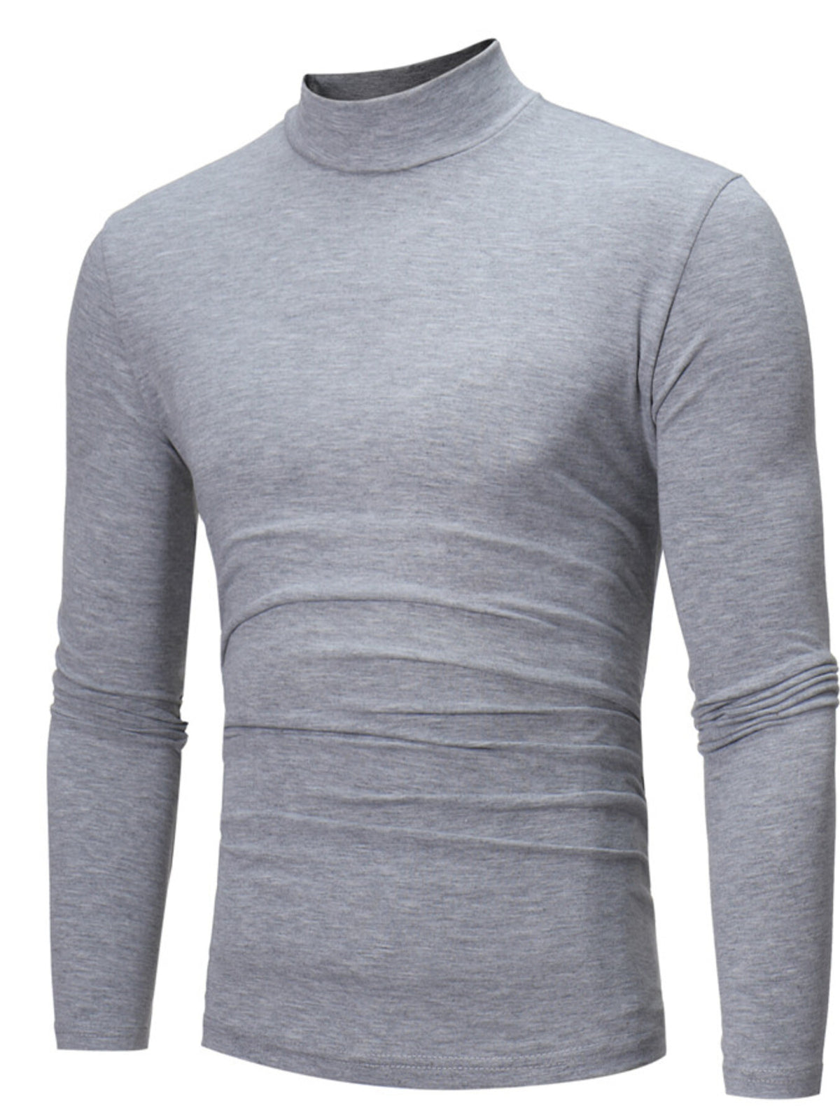Men's slim-fit mock-neck long-sleeve shirt — Light gray angled front view