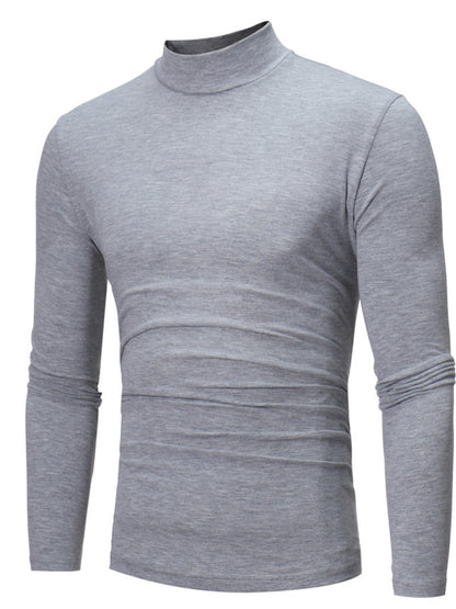 Men's slim-fit mock-neck long-sleeve shirt — Light gray angled front view
