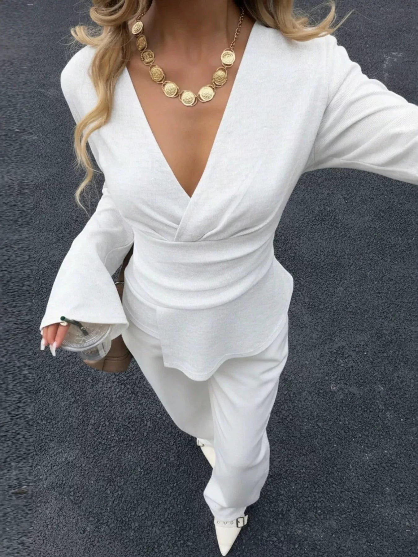 Women's V-neck wrap blouse product view 9