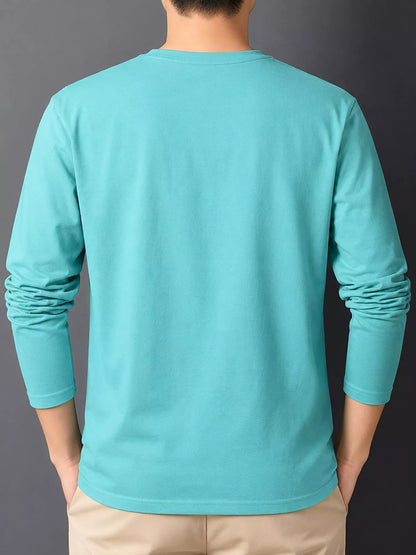 Pastel Blue men's cotton long-sleeve crewneck tee, back view.