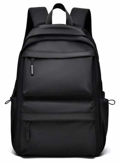 Black multi-pocket backpack shown from the front