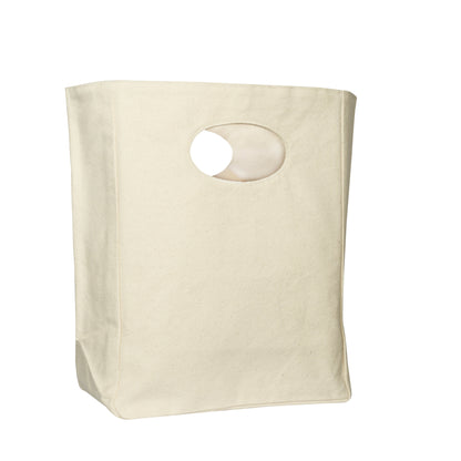 Canvas lunch bag construction and plain panel view