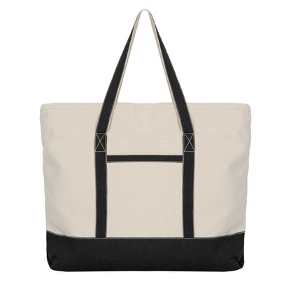 Black extra-large cotton canvas tote with reinforced handles