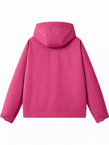 Pink men's hooded multi-pocket zip jacket — back view