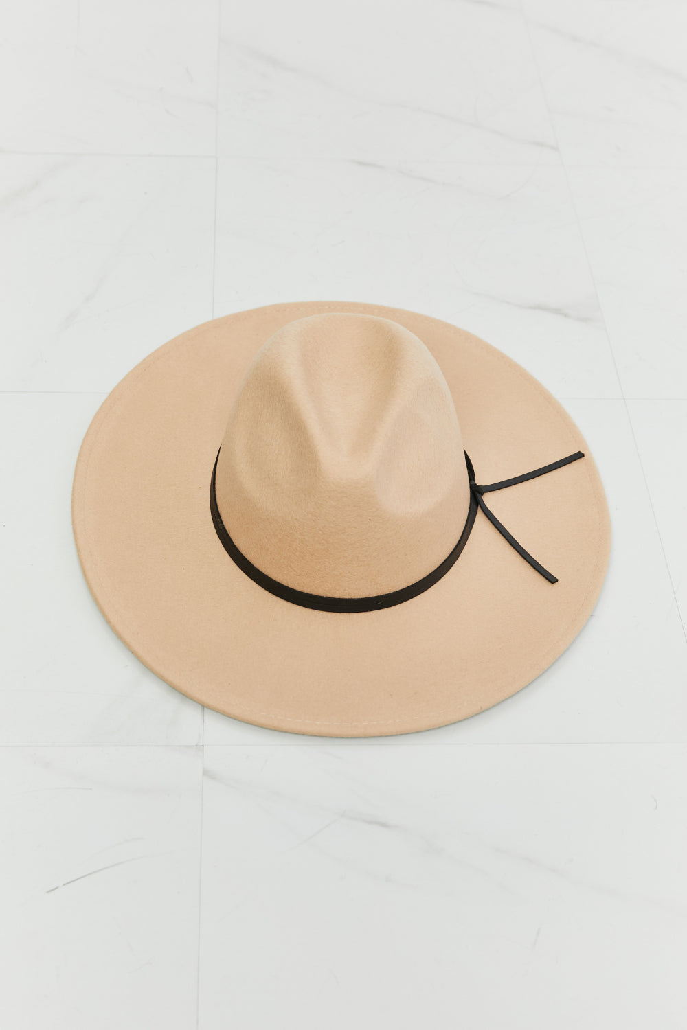 Beige wool-blend Fame fedora, overhead view