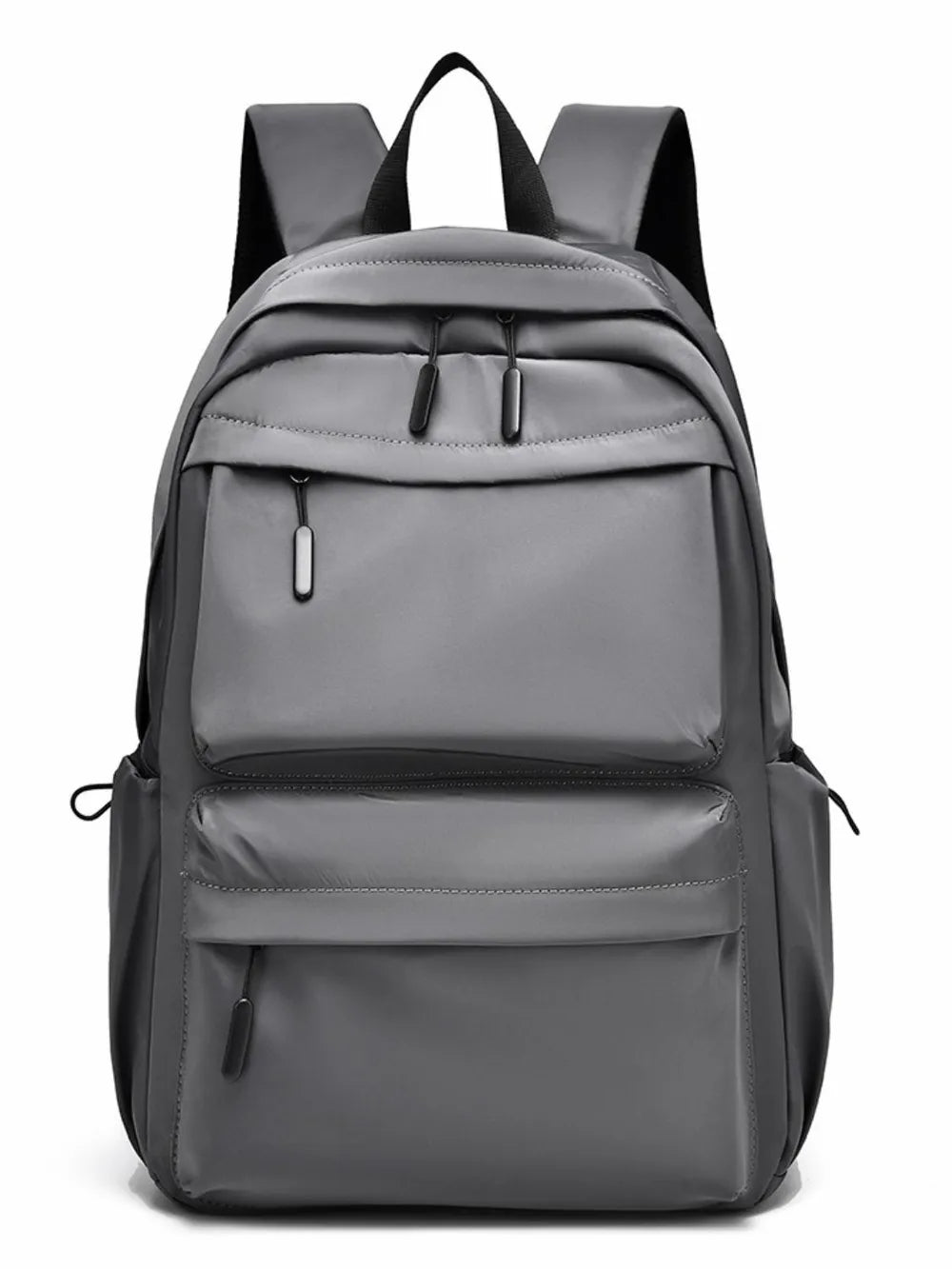 Gray multi-pocket backpack shown from the front