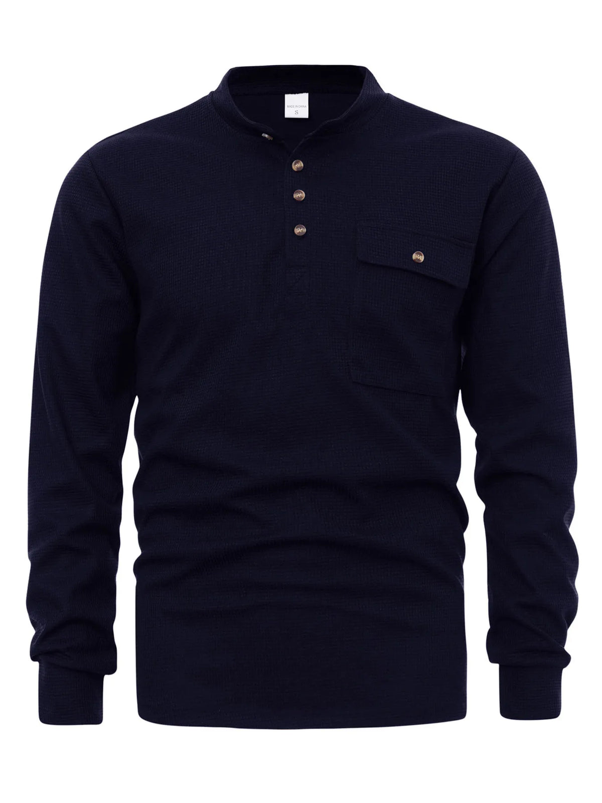 Men's button-detail long-sleeve shirt — Navy Blue front view