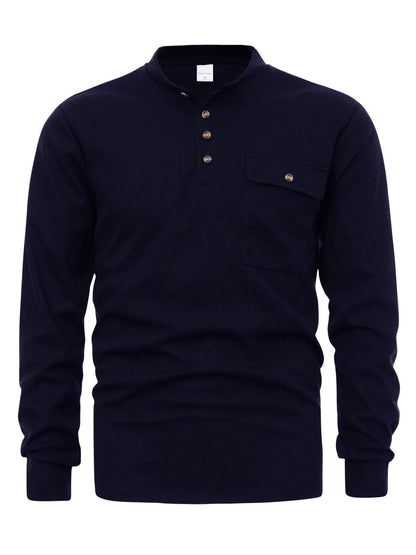 Men's button-detail long-sleeve shirt — Navy Blue front view