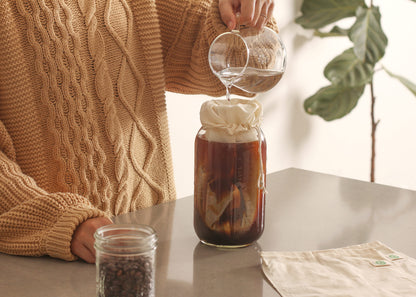 Cotton filter bag used for cold-brew coffee; jar not included