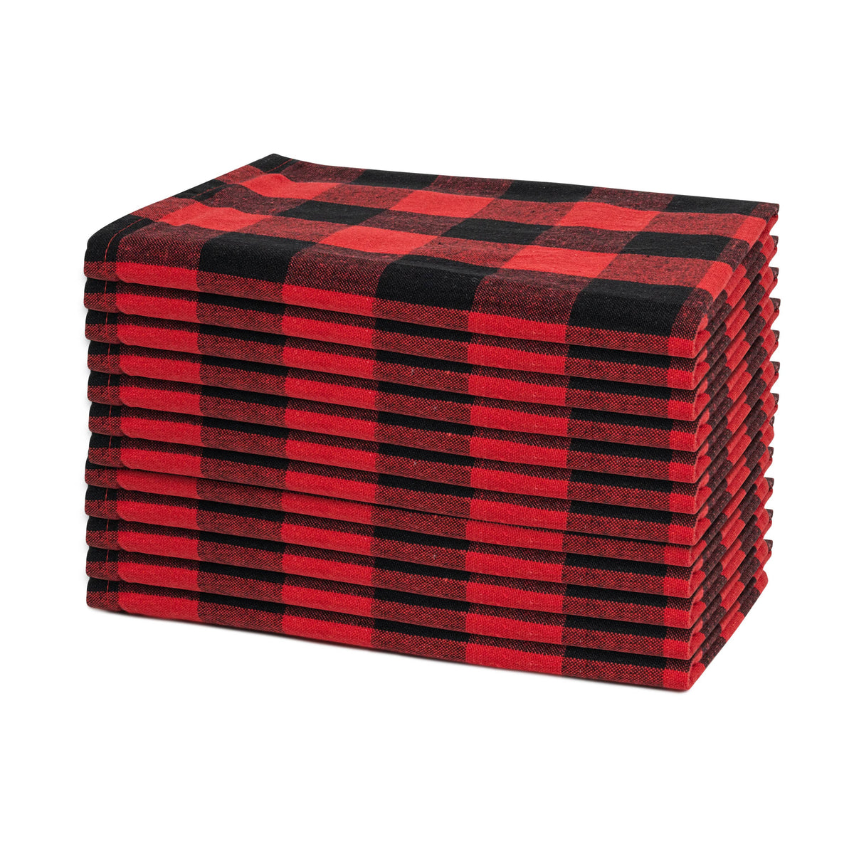 Red and black plaid cotton dinner napkins