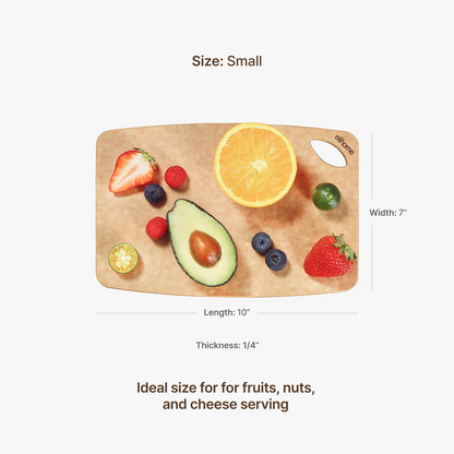 Small Elihome cutting board dimensions: 7 by 10 by 0.25 inches; food is not included.