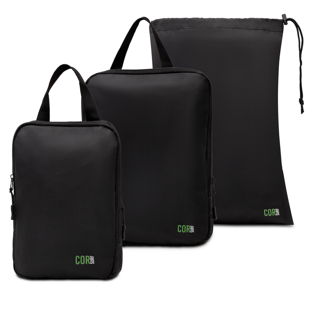COR Surf black 3-pack: two compression packing cubes and one laundry bag