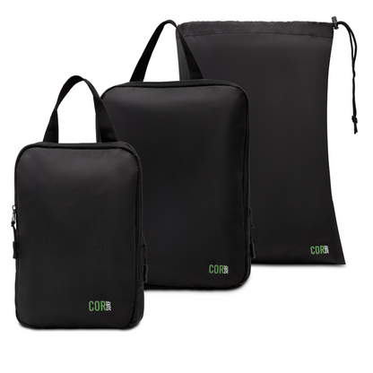 COR Surf black 3-pack: two compression packing cubes and one laundry bag
