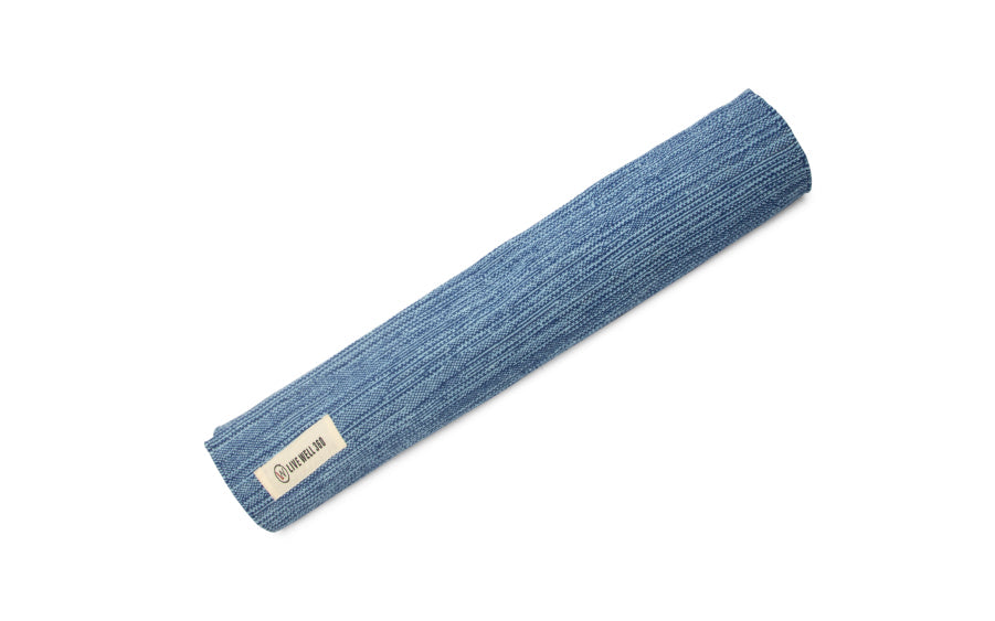 Blue rolled Live Well 360 cotton yoga mat