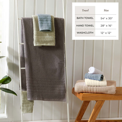 Bath towel shown with a size chart listing 54 x 30 inches.
