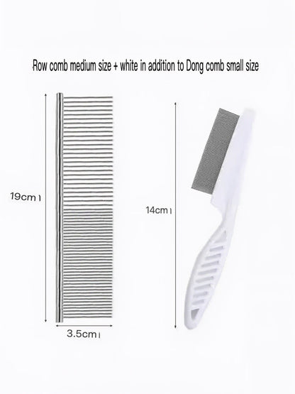 Medium stainless-steel comb shown with a white-handled detail comb; Two Combing configuration.