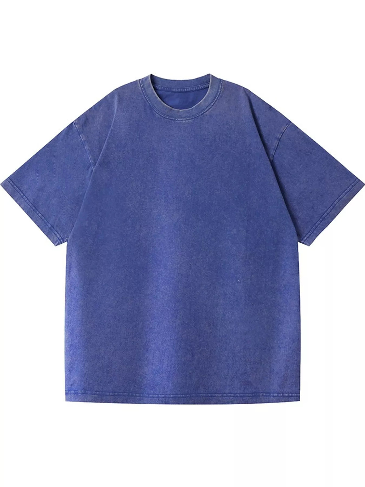 Blue-Washed acid-wash oversized crewneck T-shirt, front view. One shirt only.