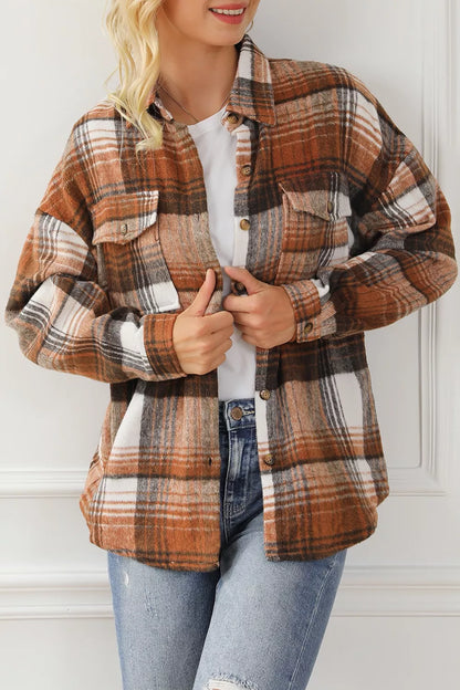 Caramel plaid button-up shacket product view 7