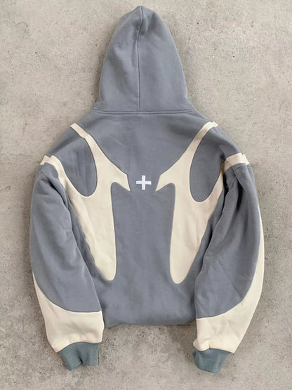 Gray and cream oversized zip hoodie, back flat lay