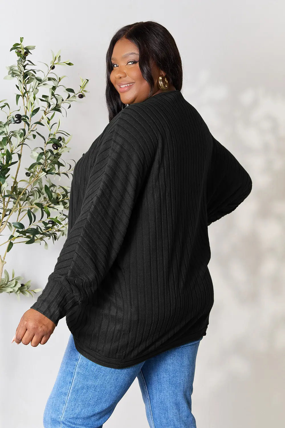 Ribbed open-front cocoon cardigan, product view 6.