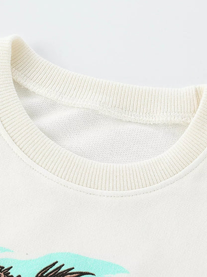 Close-up of the sweatshirt's ribbed crew neckline.
