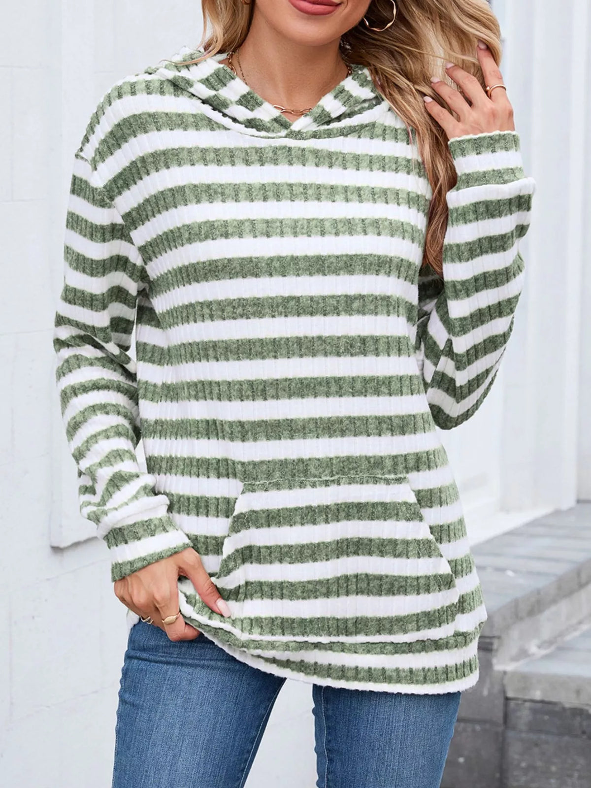 Striped dropped-shoulder hoodie, product view 15 of 22