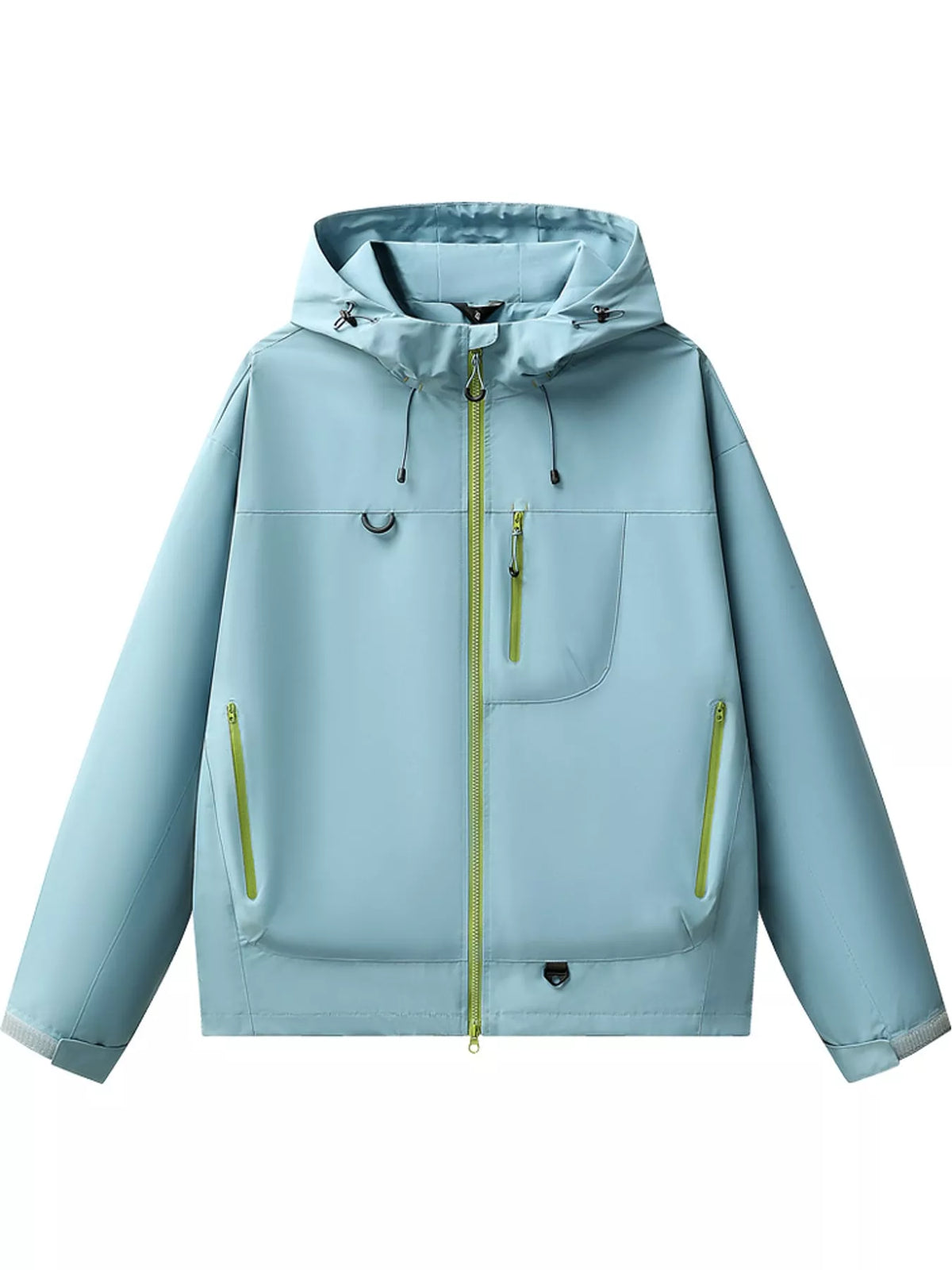 Light Blue men's hooded multi-pocket zip jacket — front view