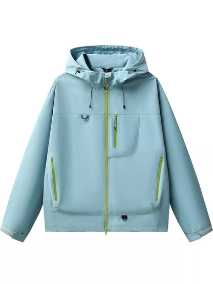 Light Blue men's hooded multi-pocket zip jacket — front view