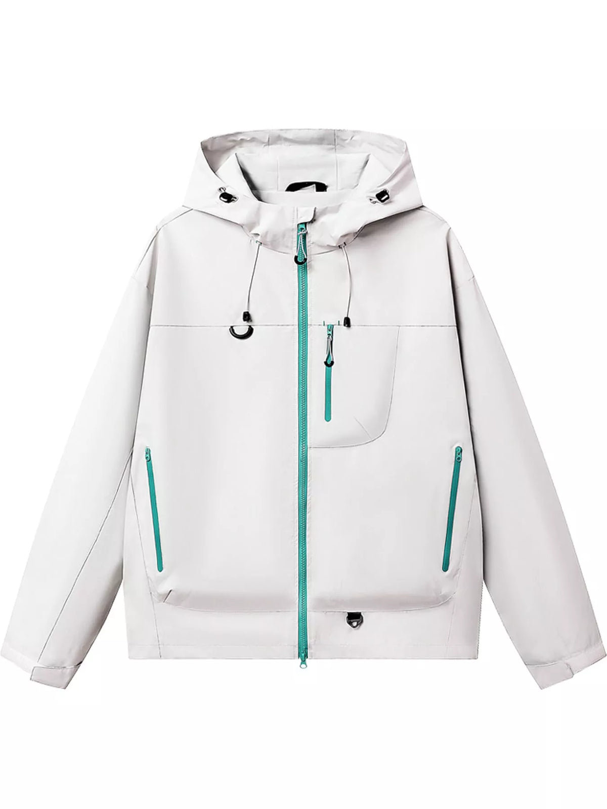 Light Green men's hooded multi-pocket zip jacket — front view