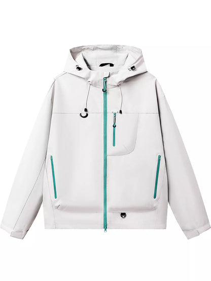Light Green men's hooded multi-pocket zip jacket — front view