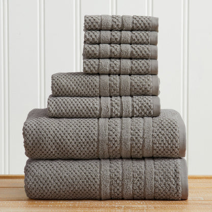 Dark Grey Giuliana Collection checkered jacquard towel set folded in a stack.