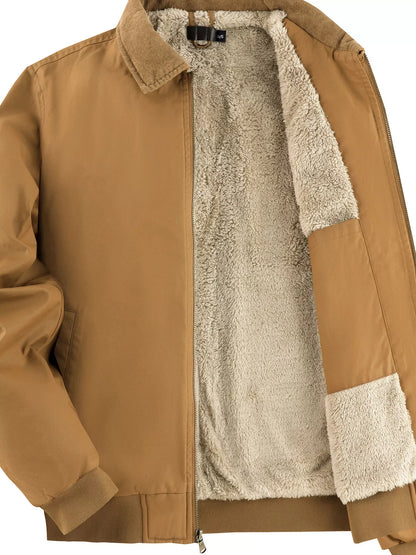 Ochre jacket opened to show the sherpa lining and inner pocket