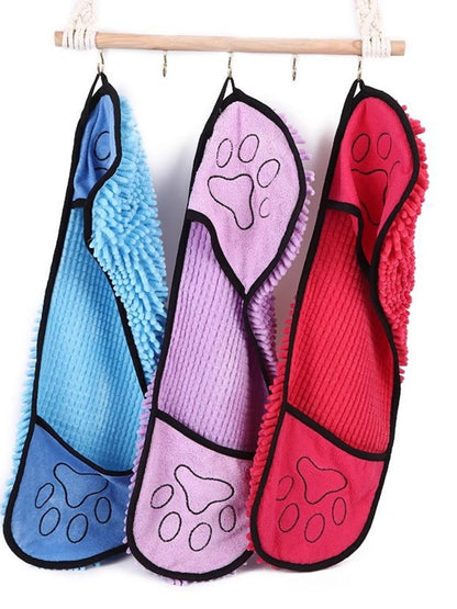 Several towel colors hanging for comparison; one selected towel per order