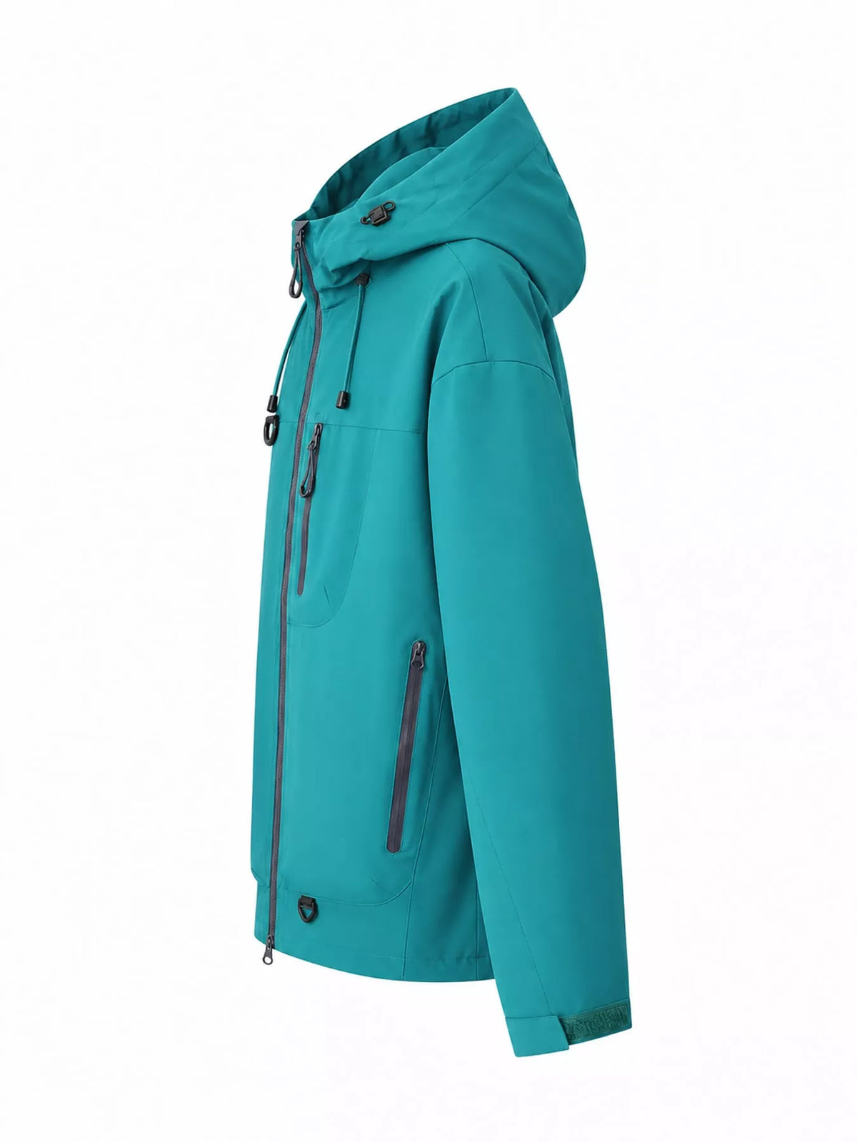 Green men's hooded multi-pocket zip jacket — side view
