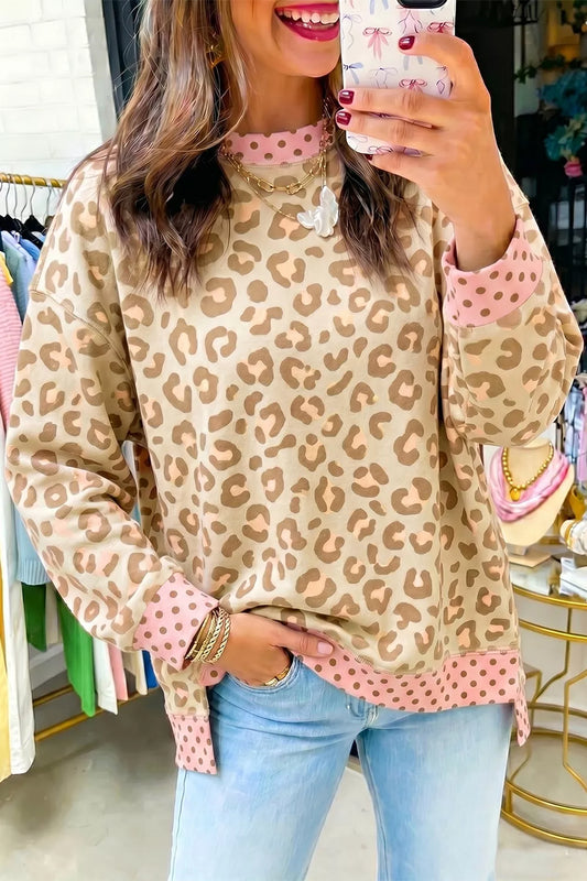 Leopard Print Sweatshirt with Polka Dot Accents product view