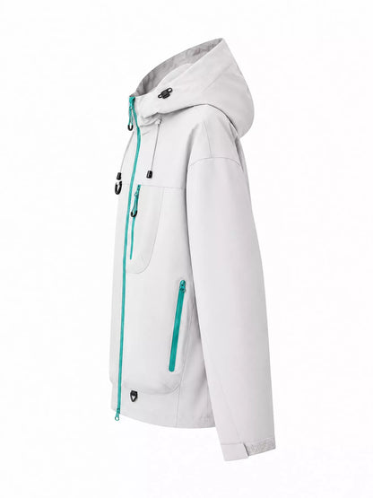 Light Green men's hooded multi-pocket zip jacket — side view