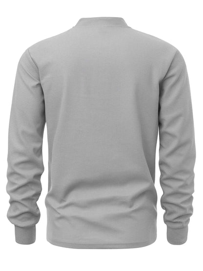 Men's button-detail long-sleeve shirt — Light Gray back view
