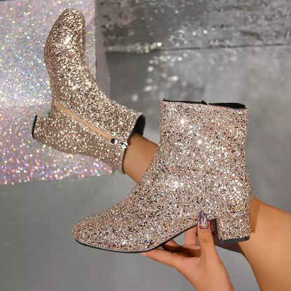 Sequin block-heel ankle boots product view 4
