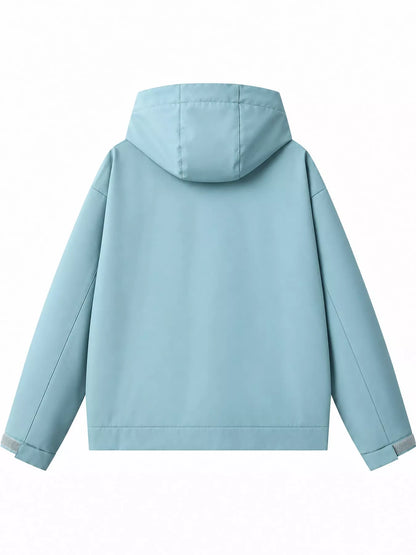 Light Blue men's hooded multi-pocket zip jacket — back view