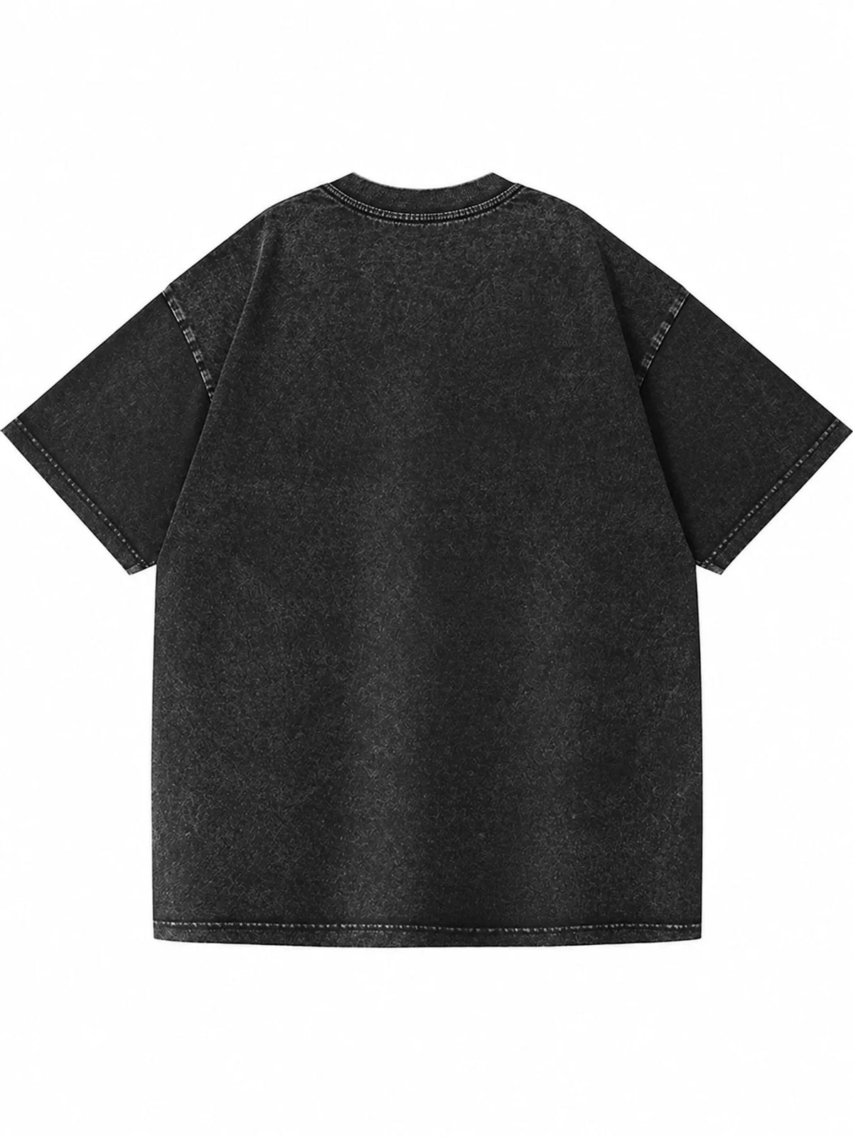 Rear view of the black acid-wash short-sleeve T-shirt.