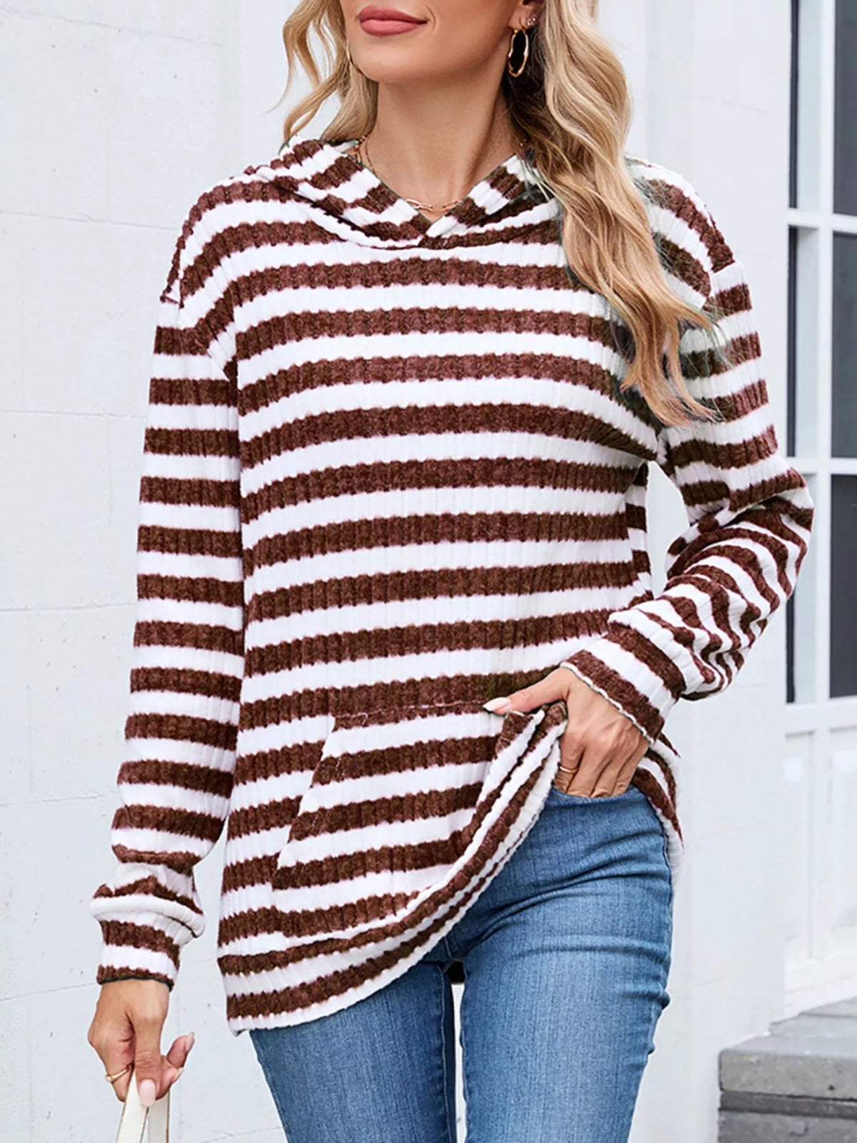 Striped dropped-shoulder hoodie, product view 18 of 22