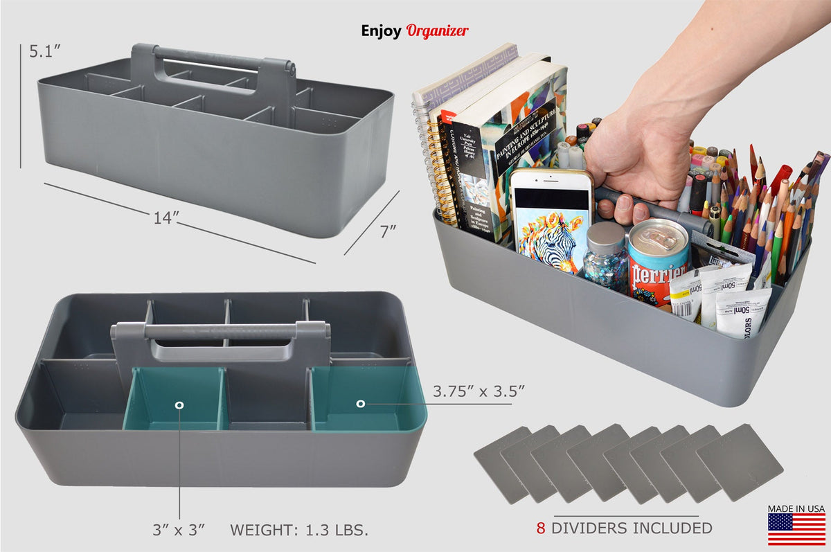 Enjoy Organizer caddy dimensions and removable divider layout.