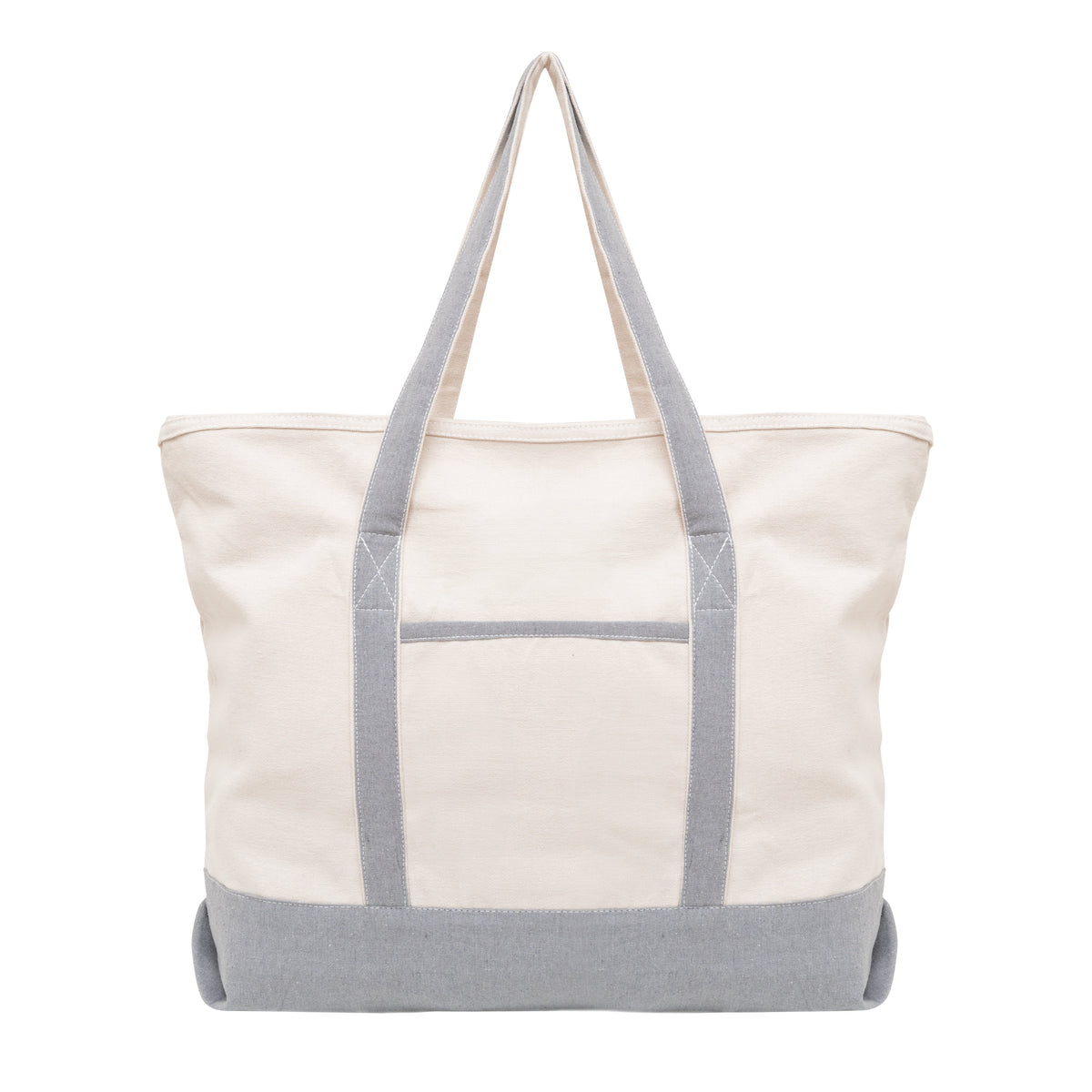 Gray extra-large cotton canvas tote with matching handles and zippered top