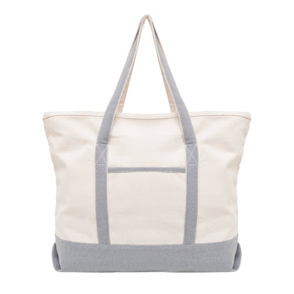 Gray extra-large cotton canvas tote with matching handles and zippered top